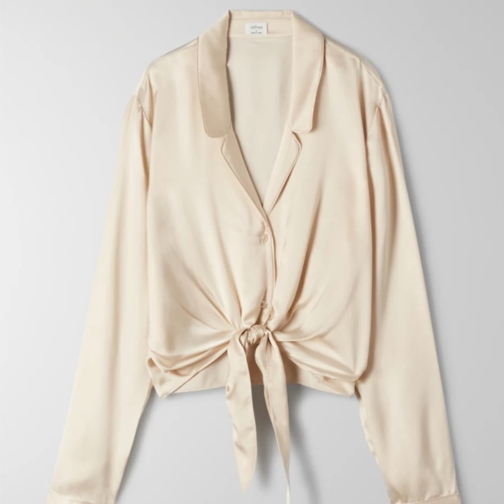 Aritzia Tie-Front Blouse in Color Sand Sable, Size S